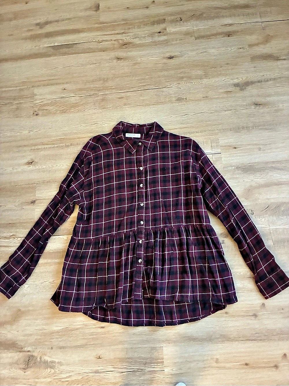 Arizona flannel Burgundy & Black Plaid Button-Front Casual top